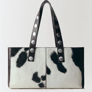 NWT Mango Black and White Studded Cowhide Tote Bag